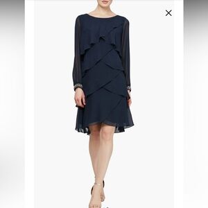SL Fashions Navy Long Sleeve Tiered Dress